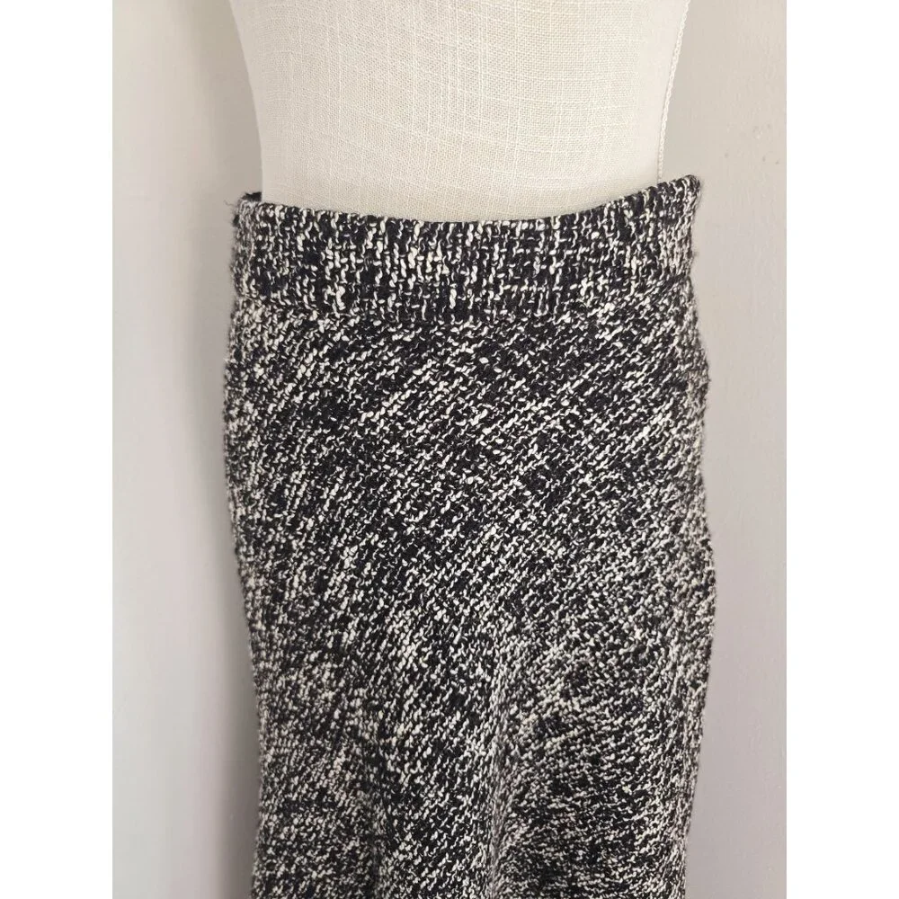 Jason Wu Tweed Cotton Blend Black White Full A-line Midi Knit Fringe Skirt 6 S - Picture 3 of 10
